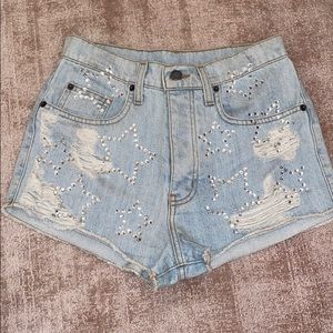carmar denim high waisted rhinestone star shorts
